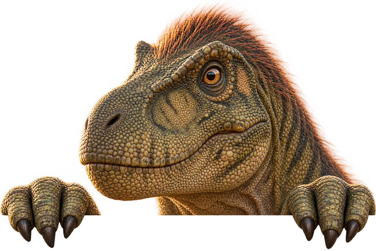 The Progressaurus T-rex peering over the edge